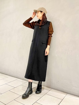 「ブラウンコーデ」｜「アイテム（ジャンパースカート）」を使った、YUIさん（レディース・161cm）の秋コーディネート