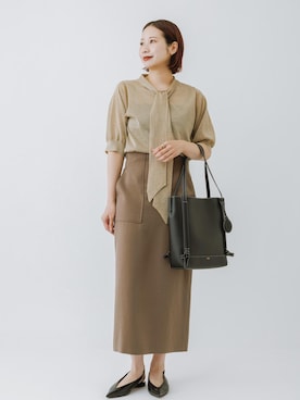 「ROPE'（ロペ）の【J'aDoRe・一部店舗限定サイズ】[美人スカート]キュプラポリエステルポケット付きタイトスカート/イージーケア・26AW（スカート、ブラウン系）」を使った、YUIさん（レディース・161cm）の夏コーディネート