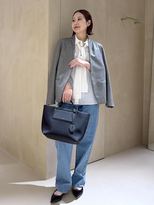 セール】ウールレーヨンノーカラージャケット(無地/ヘリンボーン