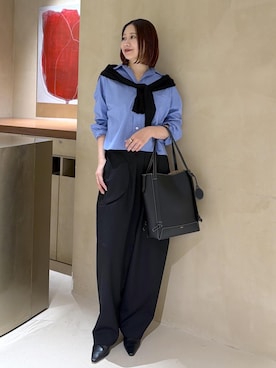 「ROPE'（ロペ）の【E'POR】KNOT BAG Medium/A4対応・通勤・撥水・軽量・26AW新型（トートバッグ、ブラック系）」を使った、YUIさん（レディース・161cm）の秋コーディネート