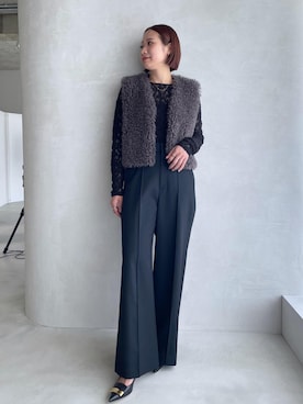 「ROPE'（ロペ）のストレッチレースカットソー/イージーケア（Tシャツ/カットソー）」を使った、YUIさん（レディース・161cm）の秋コーディネート