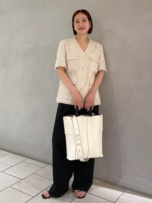 セール】サマーツイードハーフスリーブジャケット（ノーカラー