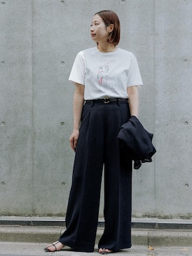 「ROPE'（ロペ）のハートモチーフ 細ベルト（ベルト、ブラック系）」を使った、YUIさん（レディース・161cm）の春コーディネート