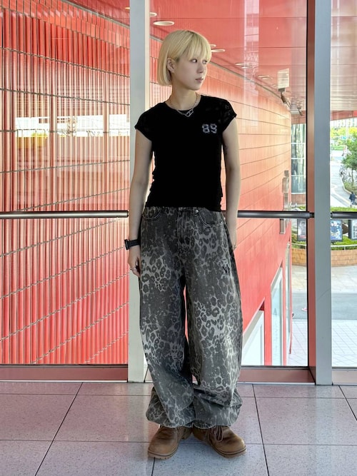 julien david パンツ M リップストップ ジュリアンデイビッド 紫 UNISEX】MUCENT／レオパードワイドパンツ（デニムパンツ