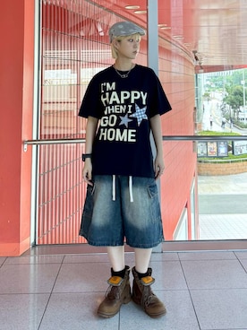 「アイテム（ハンチング/ベレー帽）」を使った、ARisaさん（レディース・155cm）の夏コーディネート