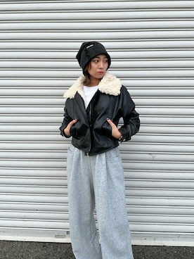 「アイテム（ライダースジャケット）」を使った、kimieさん（レディース・152cm）の秋コーディネート