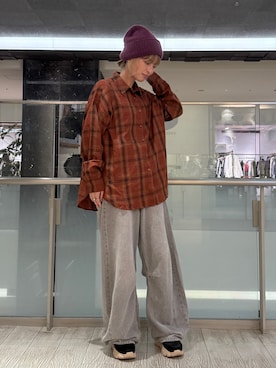 「アイテム（ニットキャップ/ビーニー、パープル系）」を使った、nanamior0118さん（レディース・162cm）の秋コーディネート