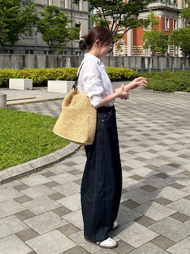 「russet（ラシット）のINDIA ラフィアワンショルダーバッグ（ショルダーバッグ、ベージュ系）」を使った、kanaさん（レディース・168cm）の春コーディネート