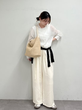 「russet（ラシット）のナイロンラフィアワンショルダーバッグ（ショルダーバッグ、ホワイト系）」を使った、kanaさん（レディース・168cm）の春コーディネート
