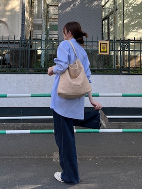 「russet（ラシット）のナイロンラフィアワンショルダーバッグ（ショルダーバッグ、ホワイト系）」を使った、kanaさん（レディース・168cm）の春コーディネート