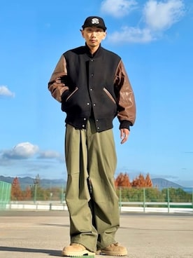 「アイテム（スタジャン）」を使った、B:MING by BEAMS MENさん（メンズ・166cm）の冬コーディネート