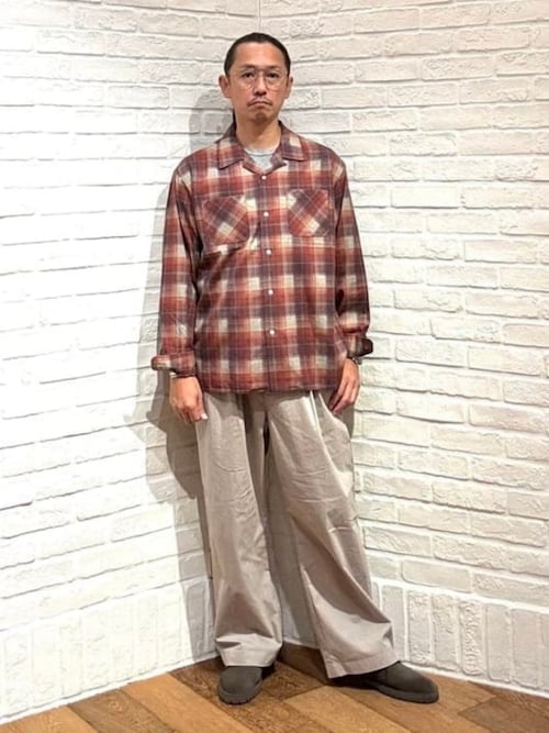 【レッド】オンブレチェックオープンカラーシャツ BEAMS（ビームス）オンブレチェック オープンカラー シャツ（シャツ