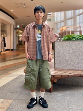 「B:MING by BEAMS（ビーミングバイビームス）のスモールチェック ハーフスリーブ シャツ（シャツ/ブラウス）」を使った、B:MING by BEAMS MENさん（メンズ・168cm）の夏コーディネート