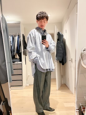 「stein（シュタイン）のアイテム（シャツ/ブラウス、グレー系）」を使った、fumiさん（メンズ・176cm）の冬コーディネート