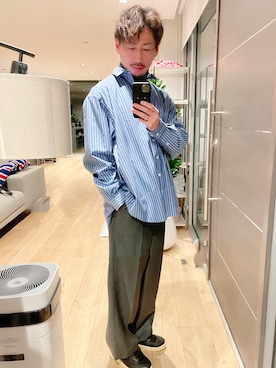 「LIDNM（リドム）のMERINO WOOL BAGGY（スラックス、グレー系）」を使った、fumiさん（メンズ・176cm）の冬コーディネート