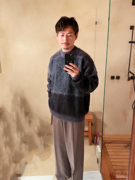 「LIDNM（リドム）のWOOL BAGGY TROUSERS（スラックス、ブラウン系）」を使った、fumiさん（メンズ・176cm）の春コーディネート