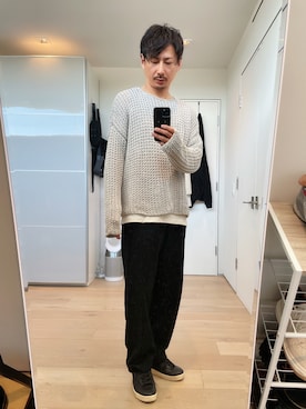 「JIL SANDER（ジルサンダー）のアイテム（スニーカー、ブラック系）」を使った、fumiさん（メンズ・176cm）の春コーディネート