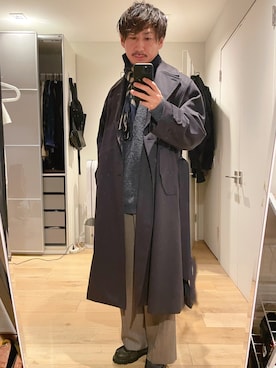 「LIDNM（リドム）のアイテム（トレンチコート）」を使った、fumiさん（メンズ・176cm）の冬コーディネート