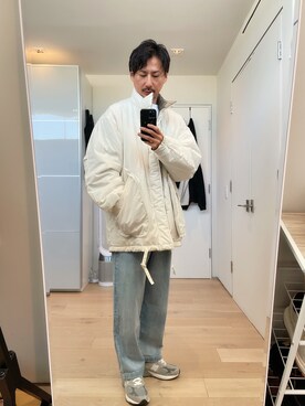 「stein」｜「アイテム（ダウンジャケット/コート）」を使った、fumiさん（メンズ・176cm）の春コーディネート