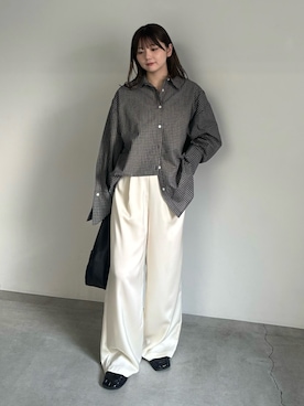 「select MOCA（セレクトモカ）のビックカフスグラフチェックシャツ（シャツ/ブラウス、ブラック系）」を使った、ruriさん（レディース・148cm）の春コーディネート