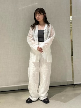 「select MOCA（セレクトモカ）のパッチワークエンブロイダリーパンツ【セットアップ可】（その他パンツ、ホワイト系）」を使った、ruriさん（レディース・148cm）の春コーディネート