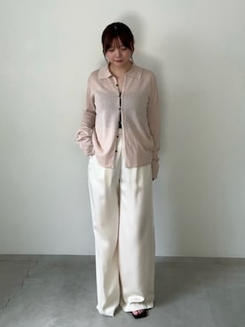 「select MOCA（セレクトモカ）の【接触冷感】ボタンデザインサマーニットカーディガン（カーディガン/ボレロ、ピンク系）」を使った、ruriさん（レディース・148cm）の夏コーディネート