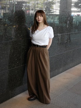 「select MOCA（セレクトモカ）のドレープネックハーフスリーブTシャツ（Tシャツ/カットソー、ホワイト系）」を使った、ruriさん（レディース・148cm）の春コーディネート