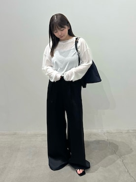 「select MOCA（セレクトモカ）のスラブシアークルーネックトップス（Tシャツ/カットソー、ホワイト系）」を使った、ruriさん（レディース・148cm）の春コーディネート