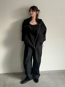 「select MOCA（セレクトモカ）のスタンドネックシアーフーディー（その他アウター、ブラック系）」を使った、ruriさん（レディース・148cm）の春コーディネート
