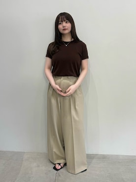 「select MOCA（セレクトモカ）のソフトタッチシンプルデイリーTシャツ（Tシャツ/カットソー、ブラウン系）」を使った、ruriさん（レディース・148cm）の春コーディネート