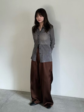 「select MOCA（セレクトモカ）のボタンデザインポロメッシュカーディガン（カーディガン/ボレロ、グレー系）」を使った、ruriさん（レディース・148cm）の春コーディネート