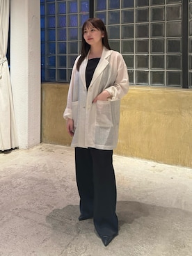 「select MOCA Et（セレクトモカエト）の【Et】Sheer Tailored Jacket（テーラードジャケット、ホワイト系）」を使った、ruriさん（レディース・148cm）の春コーディネート