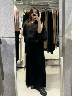 「select MOCA（セレクトモカ）のオーガンジーレイヤードトップス（シャツ/ブラウス、ブラック系）」を使った、ruriさん（レディース・148cm）の春コーディネート