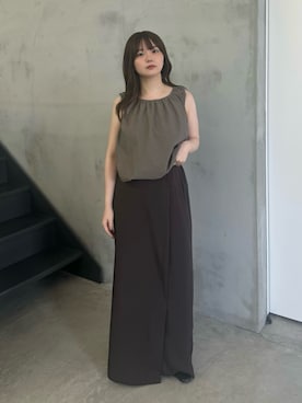 「select MOCA by son（セレクトモカバイソン）のサッカーチェックバルーンタンクトップ【by SON】（タンクトップ、ベージュ系）」を使った、ruriさん（レディース・148cm）の春コーディネート