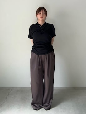 「select MOCA（セレクトモカ）のウエストギャザーリラックスワイドロングパンツ（その他パンツ、グレー系）」を使った、ruriさん（レディース・148cm）の春コーディネート