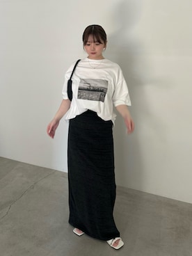 「select MOCA by son（セレクトモカバイソン）のアソートプリントオーバーサイズTシャツ（Tシャツ/カットソー、ホワイト系）」を使った、ruriさん（レディース・148cm）の春コーディネート