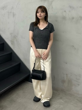 「select MOCA（セレクトモカ）の【サイズ展開あり】カップ付きショートキャミソール（キャミソール、ホワイト系）」を使った、ruriさん（レディース・148cm）の夏コーディネート