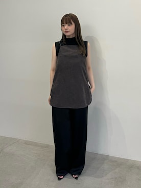「select MOCA（セレクトモカ）のネックドレープシアーノースリーブブラウス（シャツ/ブラウス、ブラック系）」を使った、ruriさん（レディース・148cm）の夏コーディネート