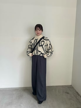 「select MOCA（セレクトモカ）のニュアンスラインショートニット（ニット/セーター）」を使った、ruriさん（レディース・148cm）の秋コーディネート