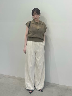 「select MOCA（セレクトモカ）のノースリーブメッシュニットポロ（ニット/セーター、グリーン系）」を使った、ruriさん（レディース・148cm）の夏コーディネート