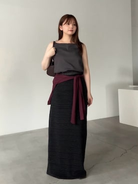 「select MOCA（セレクトモカ）のヘムギャザースクエアキャミソール（キャミソール、グレー系）」を使った、ruriさん（レディース・148cm）の夏コーディネート