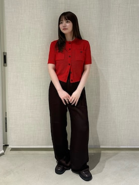 「select MOCA（セレクトモカ）のフロントポケットサマーカーディガン（カーディガン/ボレロ、レッド系）」を使った、ruriさん（レディース・148cm）の春コーディネート