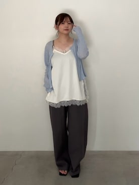 「select MOCA（セレクトモカ）のメランジカットソーショートカーディガン（カーディガン/ボレロ、ブルー系）」を使った、ruriさん（レディース・148cm）の春コーディネート