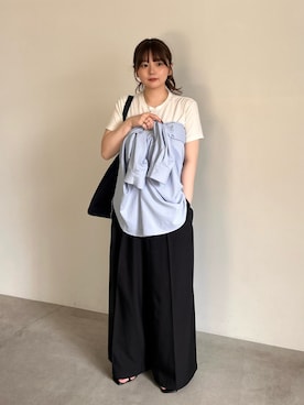 「select MOCA（セレクトモカ）のソフトタッチシンプルデイリーTシャツ（Tシャツ/カットソー、ベージュ系）」を使った、ruriさん（レディース・148cm）の春コーディネート