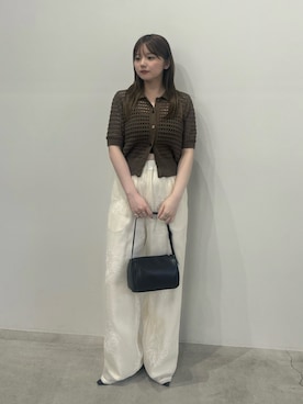 「select MOCA（セレクトモカ）のループヤーン襟付きサマーニットカーディガン（カーディガン/ボレロ、ブラウン系）」を使った、ruriさん（レディース・148cm）の夏コーディネート