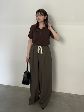 「select MOCA（セレクトモカ）のポロニットハーフスリーブトップス（ニット/セーター、ブラウン系）」を使った、ruriさん（レディース・148cm）の春コーディネート