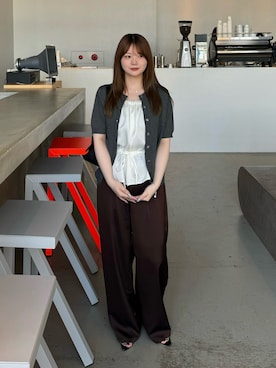 「select MOCA（セレクトモカ）のウエストドロストサテンギャザーキャミ（キャミソール、ホワイト系）」を使った、ruriさん（レディース・148cm）の夏コーディネート