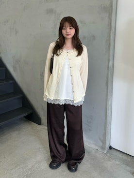 「select MOCA（セレクトモカ）のマットサテンレースキャミソール（キャミソール、ホワイト系）」を使った、ruriさん（レディース・148cm）の春コーディネート