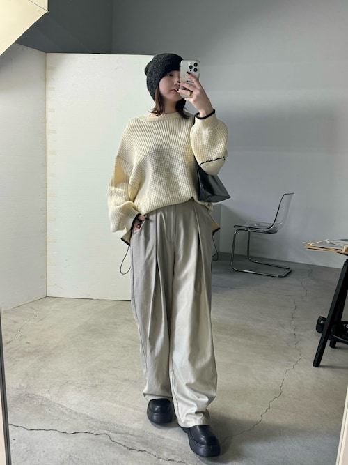 セール】ワッフル編切替サイドシャーリングニット（ニット/セーター