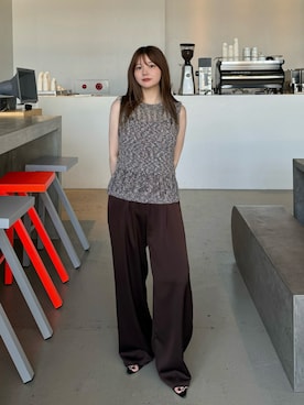 「select MOCA（セレクトモカ）のミックス編みサマーニットベスト（ベスト、ブラック系）」を使った、ruriさん（レディース・148cm）の夏コーディネート